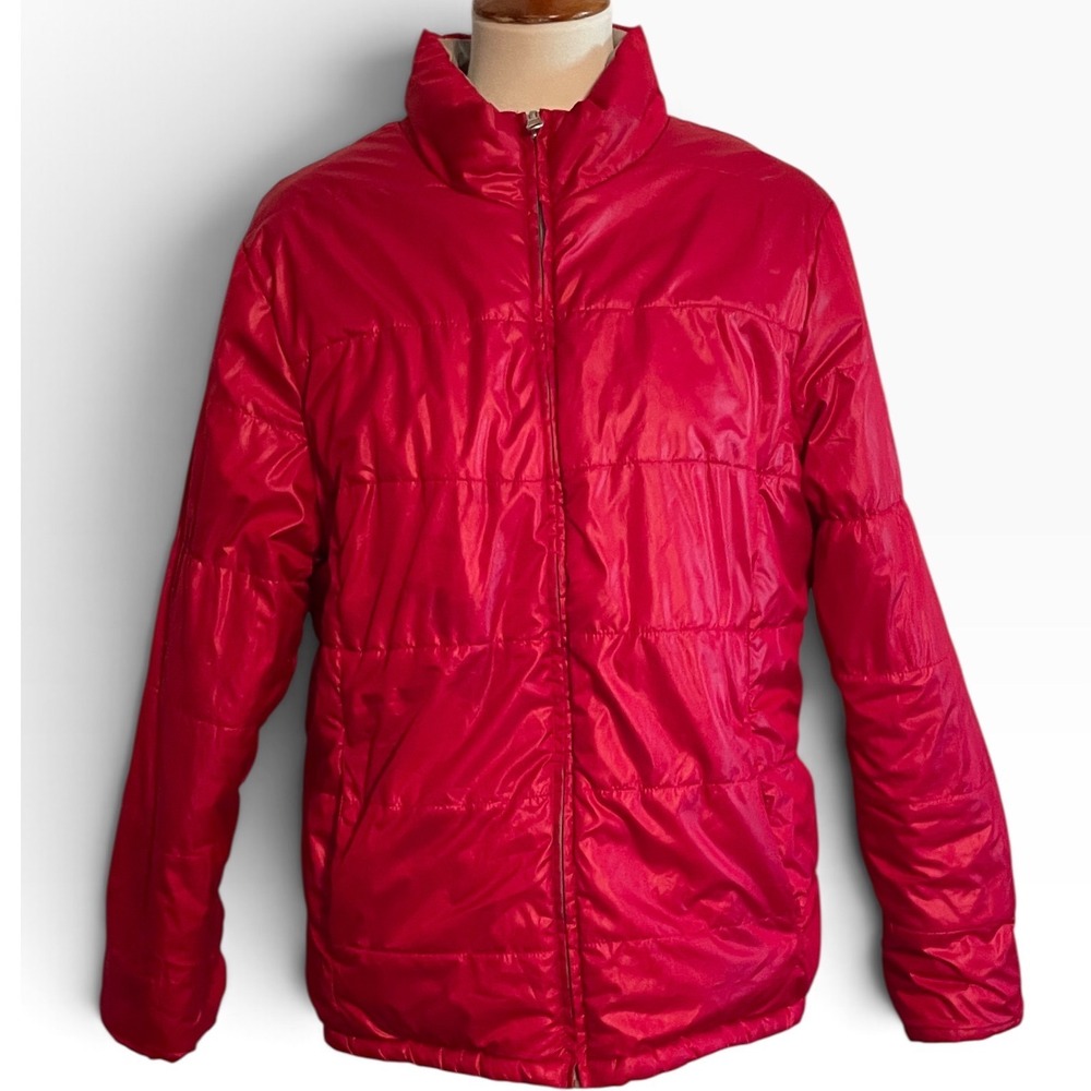 Faded Glory Reversible Puffer Jacket Girls XL 16-18 Red Tan